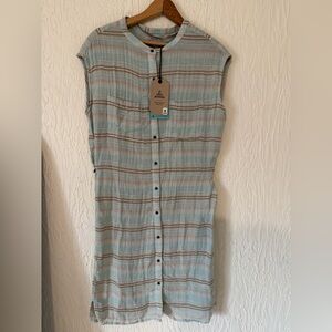 Prana Blue and Tan Striped Midi Dress